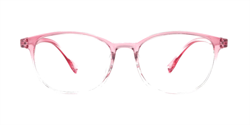 playful rectangle transparent pink eyeglasses frames front view