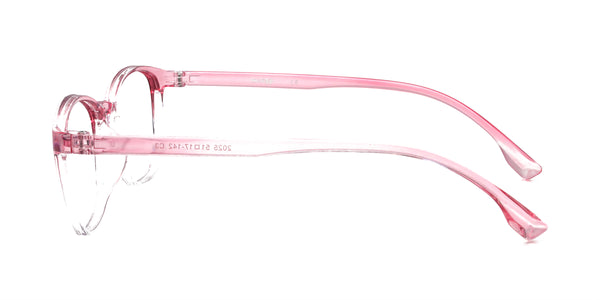 playful rectangle transparent pink eyeglasses frames side view