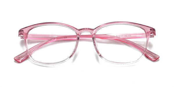 playful rectangle transparent pink eyeglasses frames top view