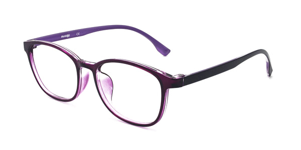 playful rectangle purple eyeglasses frames angled view