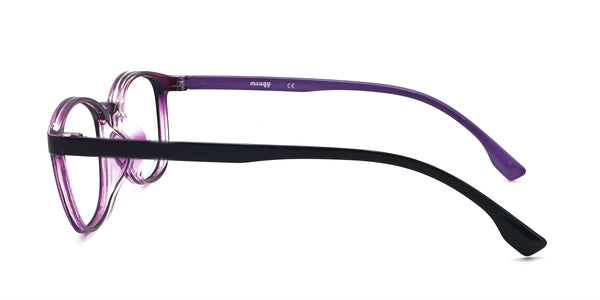 playful rectangle purple eyeglasses frames side view