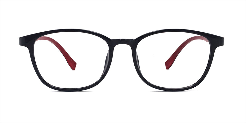 playful rectangle shiny black eyeglasses frames front view