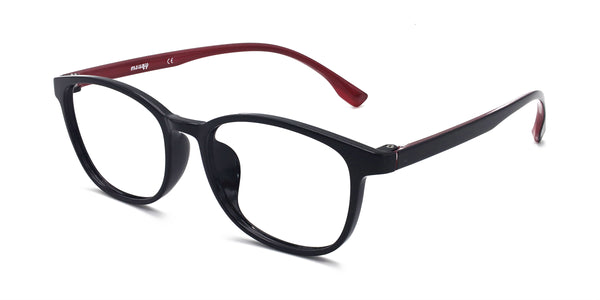 playful rectangle shiny black eyeglasses frames angled view