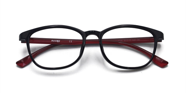 playful rectangle shiny black eyeglasses frames top view