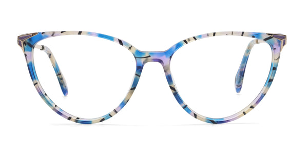 precious cat-eye blue eyeglasses frames front view