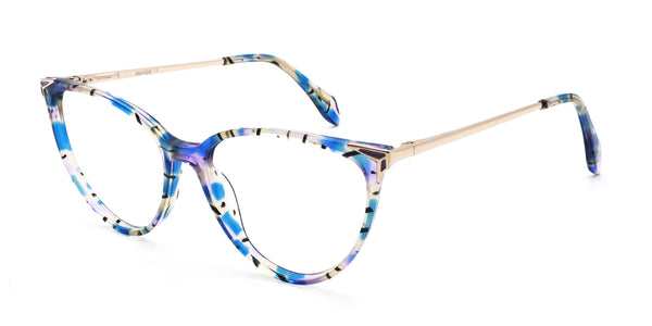precious cat-eye blue eyeglasses frames angled view