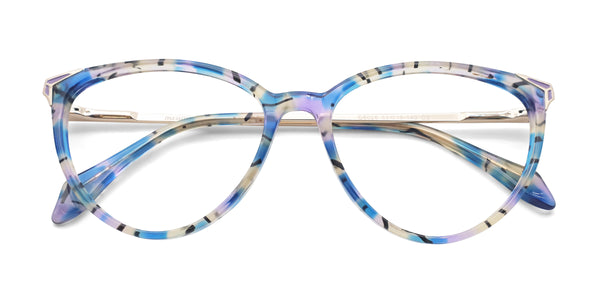 precious cat-eye blue eyeglasses frames top view