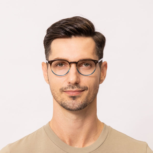 preston round brown eyeglasses frames for men front view