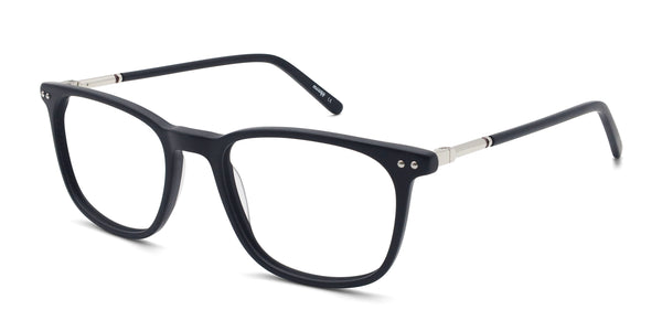 queen square black eyeglasses frames angled view