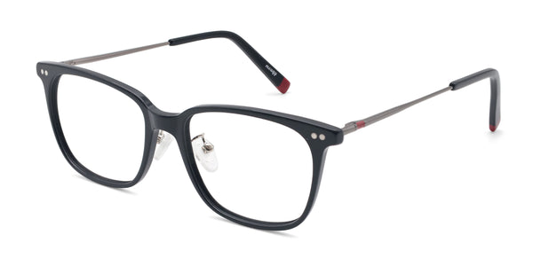 quiet square black eyeglasses frames angled view