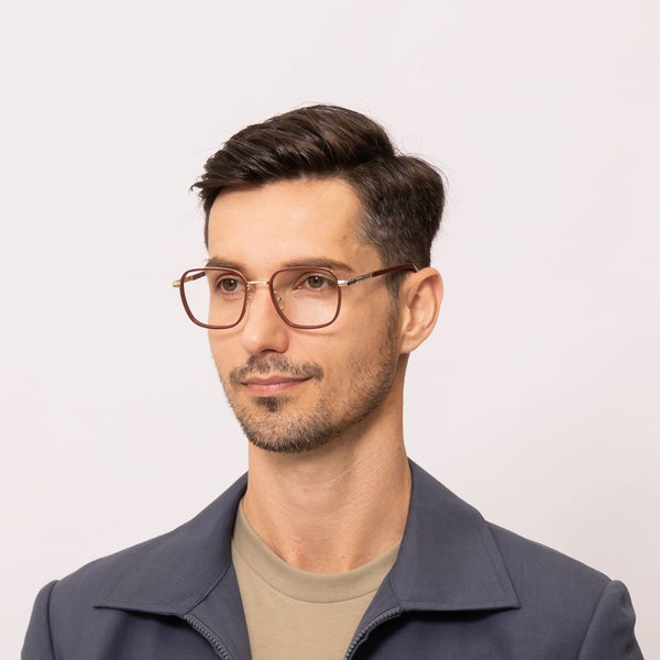 quip rectangle brown eyeglasses frames for men angled view