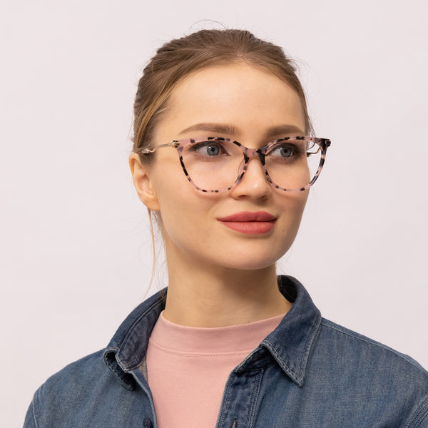 reiki cat eye pink eyeglasses frames for women front view