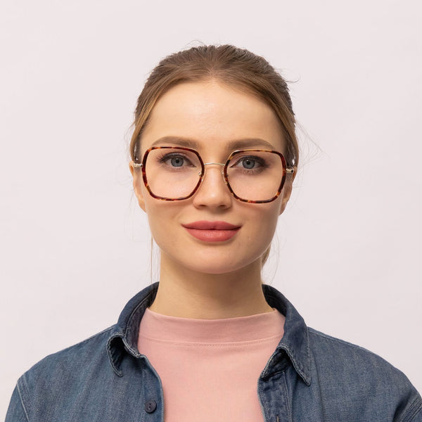 rosa geometric red gold eyeglasses frames for women front view