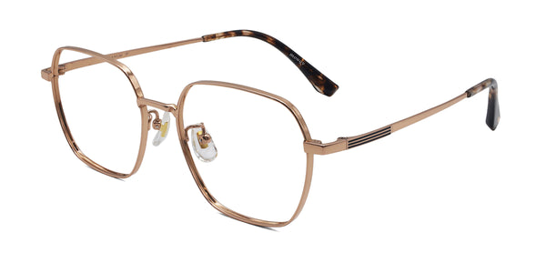 sarah geometric rose gold eyeglasses frames angled view