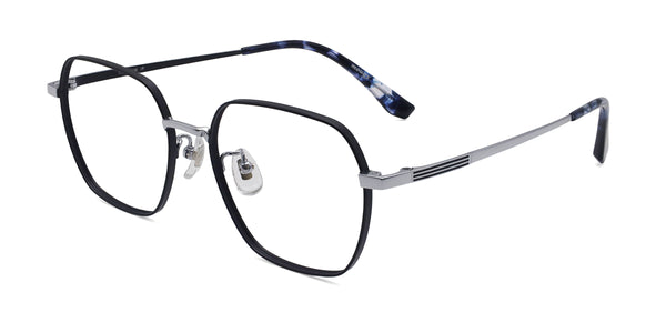 sarah geometric black silver eyeglasses frames angled view