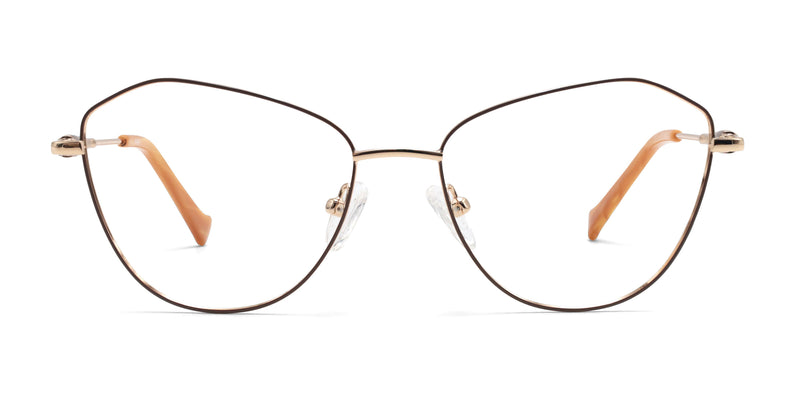 swan cat eye brown gold eyeglasses frames front view