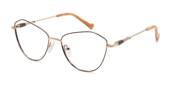 swan cat eye brown gold eyeglasses frames angled view