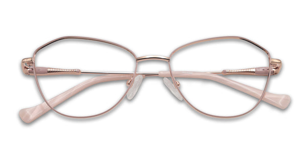 swan cat eye pink gold eyeglasses frames top view