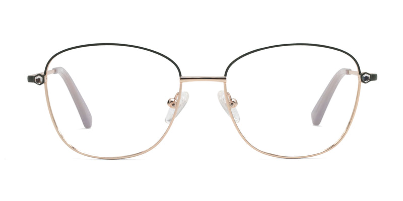 teresa square gold green eyeglasses frames front view