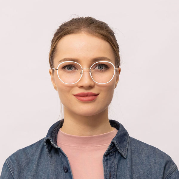 theda oval white eyeglasses frames for women front view