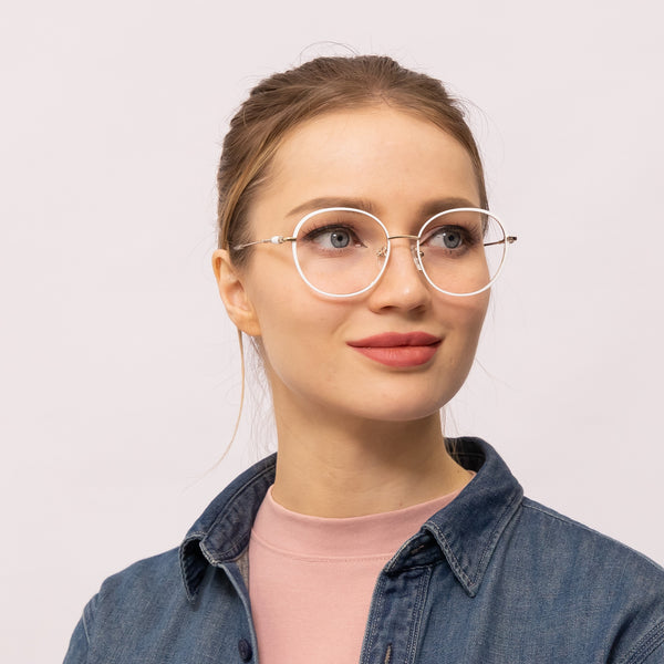 theda oval white eyeglasses frames for women side view
