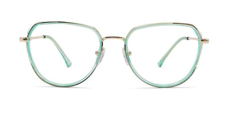 tropical geometric transparent green eyeglasses frames front view