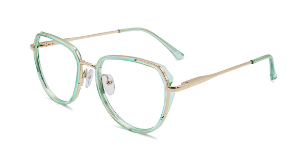 tropical geometric transparent green eyeglasses frames angled view