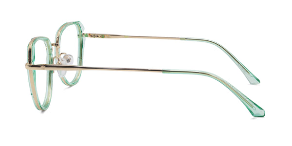 tropical geometric transparent green eyeglasses frames side view