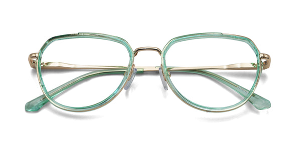 tropical geometric transparent green eyeglasses frames top view