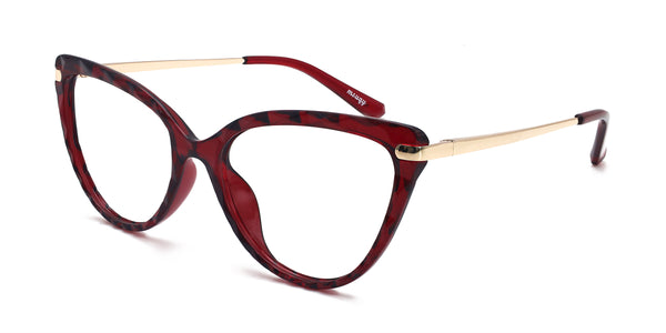 ultimate cat eye red eyeglasses frames angled view