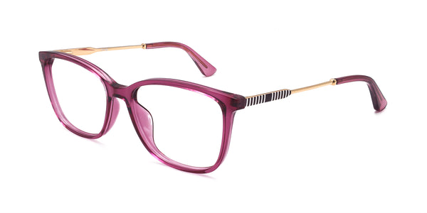 urbane square transparent purple eyeglasses frames angled view