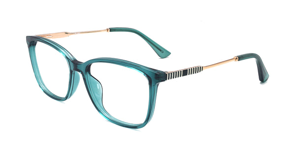 urbane square transparent green eyeglasses frames angled view