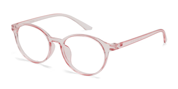 vers oval transparent pink eyeglasses frames angled view