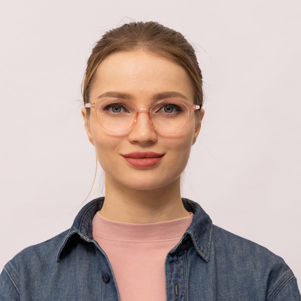 vers oval transparent pink eyeglasses frames for women front view