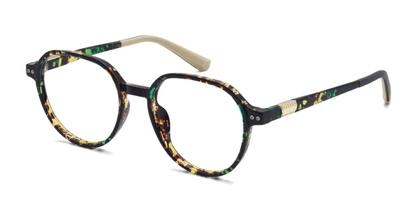 vivian geometric tortoise green eyeglasses frames angled view