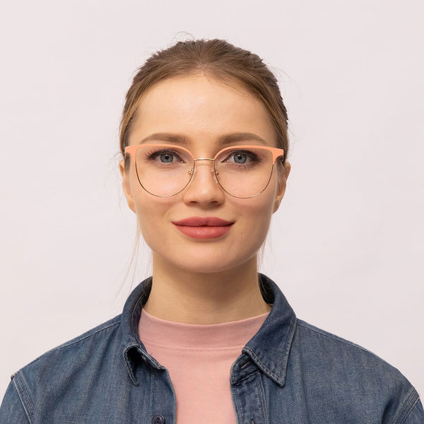vivid browline pink eyeglasses frames for women front view