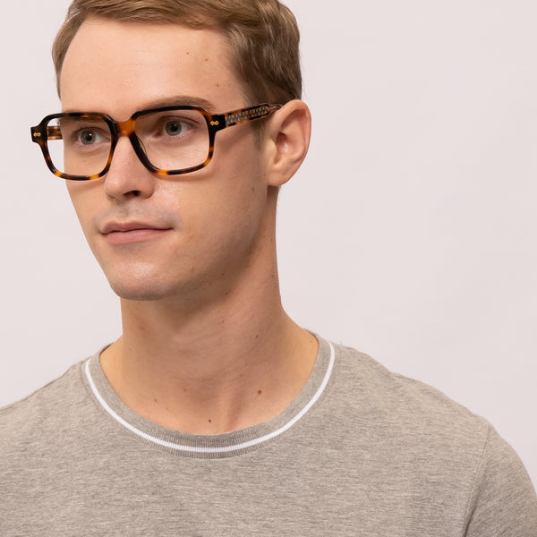 vogue rectangle tortoise eyeglasses frames for men angled view