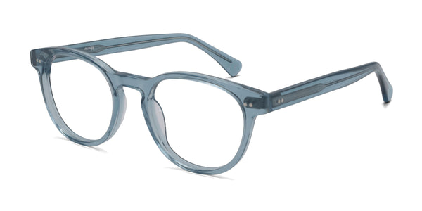 willie oval blue eyeglasses frames angled view