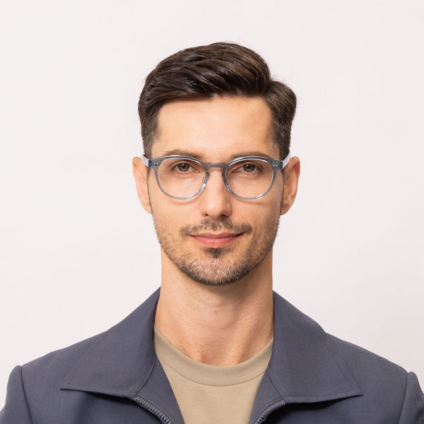 willie oval blue eyeglasses frames for men front view