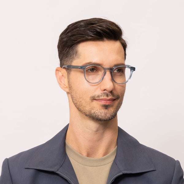 willie oval blue eyeglasses frames for men side view