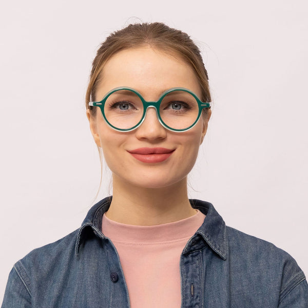 winnie round green eyeglasses frames for women front view