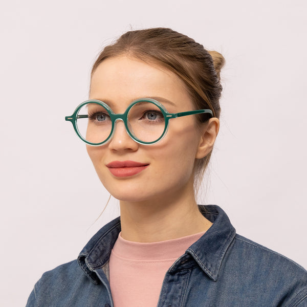 winnie round green eyeglasses frames for women angled view