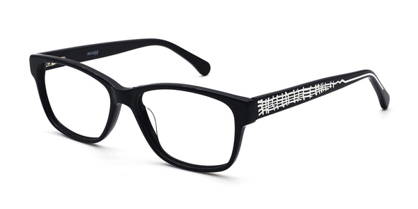 xper rectangle black eyeglasses frames angled view