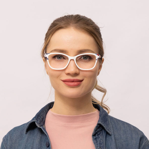 youth rectangle white eyeglasses frames for women front view