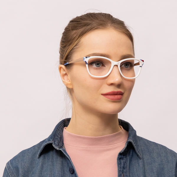 youth rectangle white eyeglasses frames for women side view
