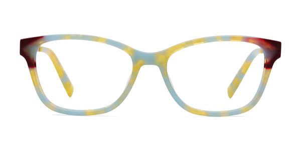 youth rectangle yellow blue eyeglasses frames front view