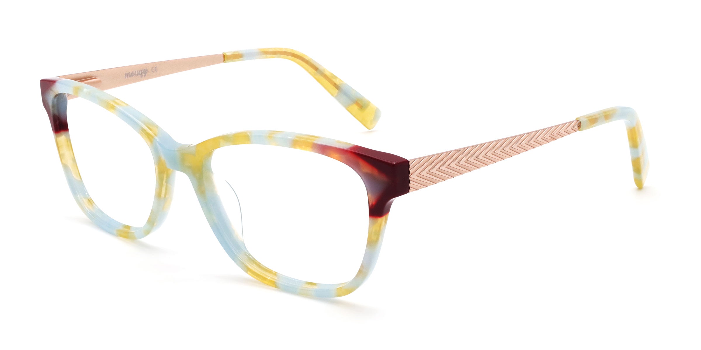 Youth Rectangle Yellow Blue eyeglasses frames angled view