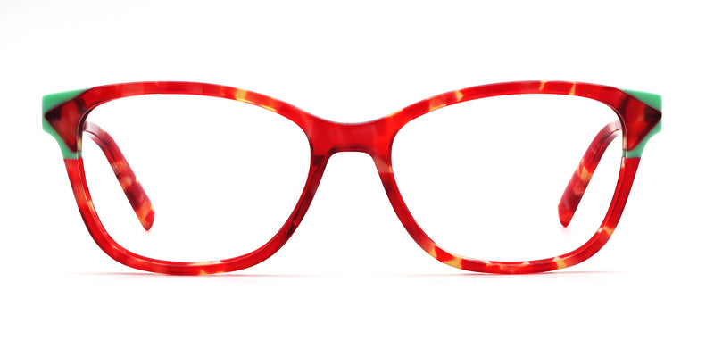youth rectangle red eyeglasses frames front view