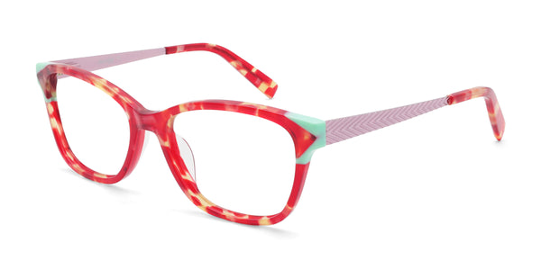 youth rectangle red eyeglasses frames angled view