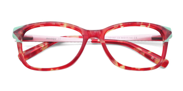 youth rectangle red eyeglasses frames top view